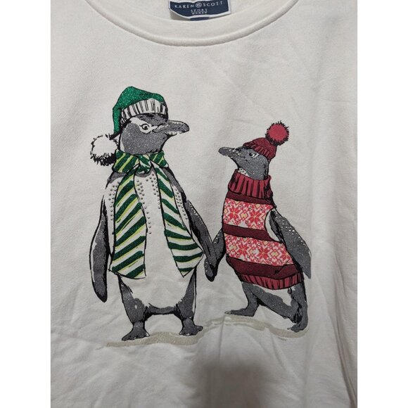 Karen Scott Sport Woman Holiday Christmas Penguin Sweatshirt XL - Picture 2 of 6